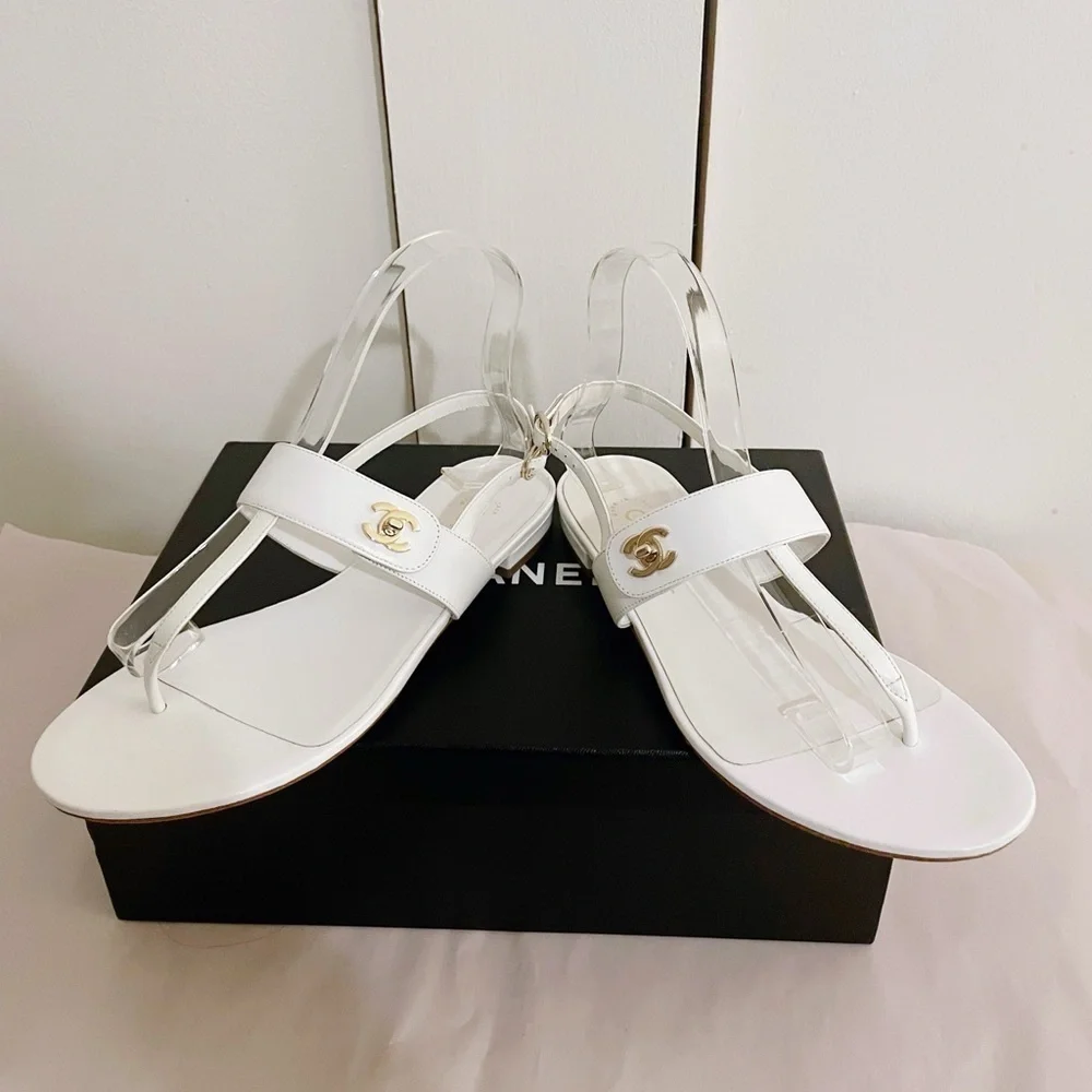 New Chanel Gold CC Interlocking Sandals - Picture 5 of 11